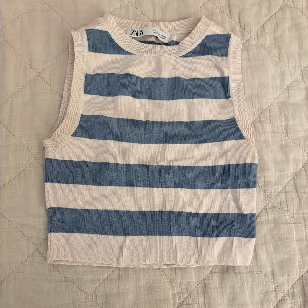 Zara Blue and Cream Striped Crop Top